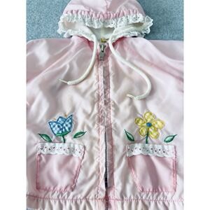Vintage Girls Toddler Stork Craft Windbreaker Jacket Pink Flowers Lace Lined Y2K